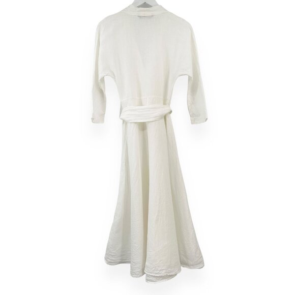 Zara White Three Quarter Sleeve Lightweight Linen Belted Midi Dress sz XS - Picture 7 of 13